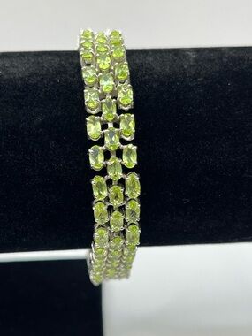 Peridot Green Tennis Bracelet 3 Rows Prong Set Sterling Silver 925